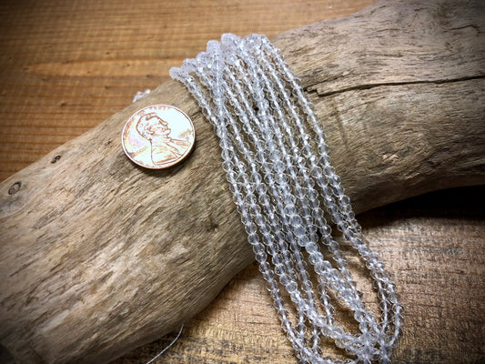 Thunder Polish Glass Faceted Rounds Strand - Clear Crystal - 3mm - 14”