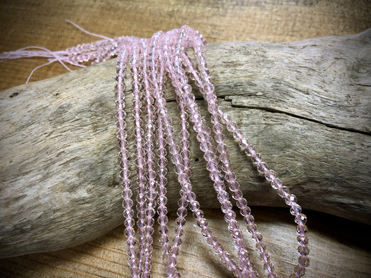 Thunder Polish Glass Faceted Rounds Strand - Light Pink - 3mm - 14”