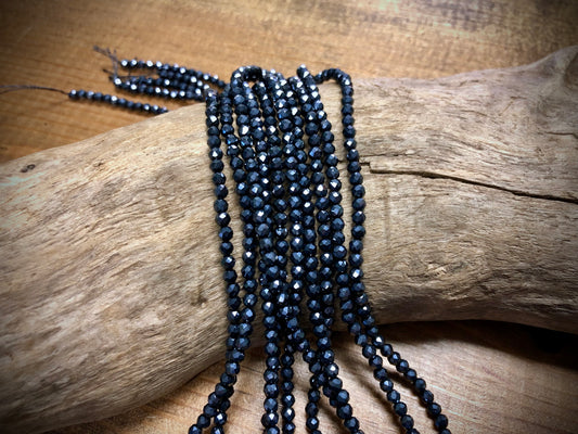 Thunder Polish Glass Faceted Rounds Strand - Gunmetal - 3mm - 14”