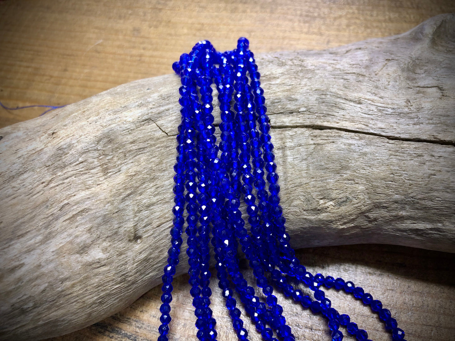 Thunder Polish Glass Faceted Rounds Strand - Royal Blue - 3mm - 14”