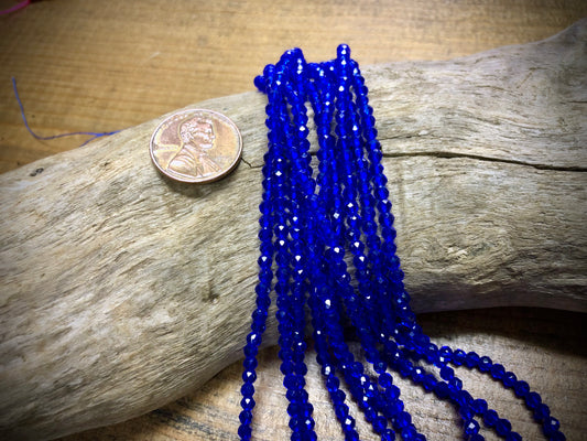 Thunder Polish Glass Faceted Rounds Strand - Royal Blue - 3mm - 14”
