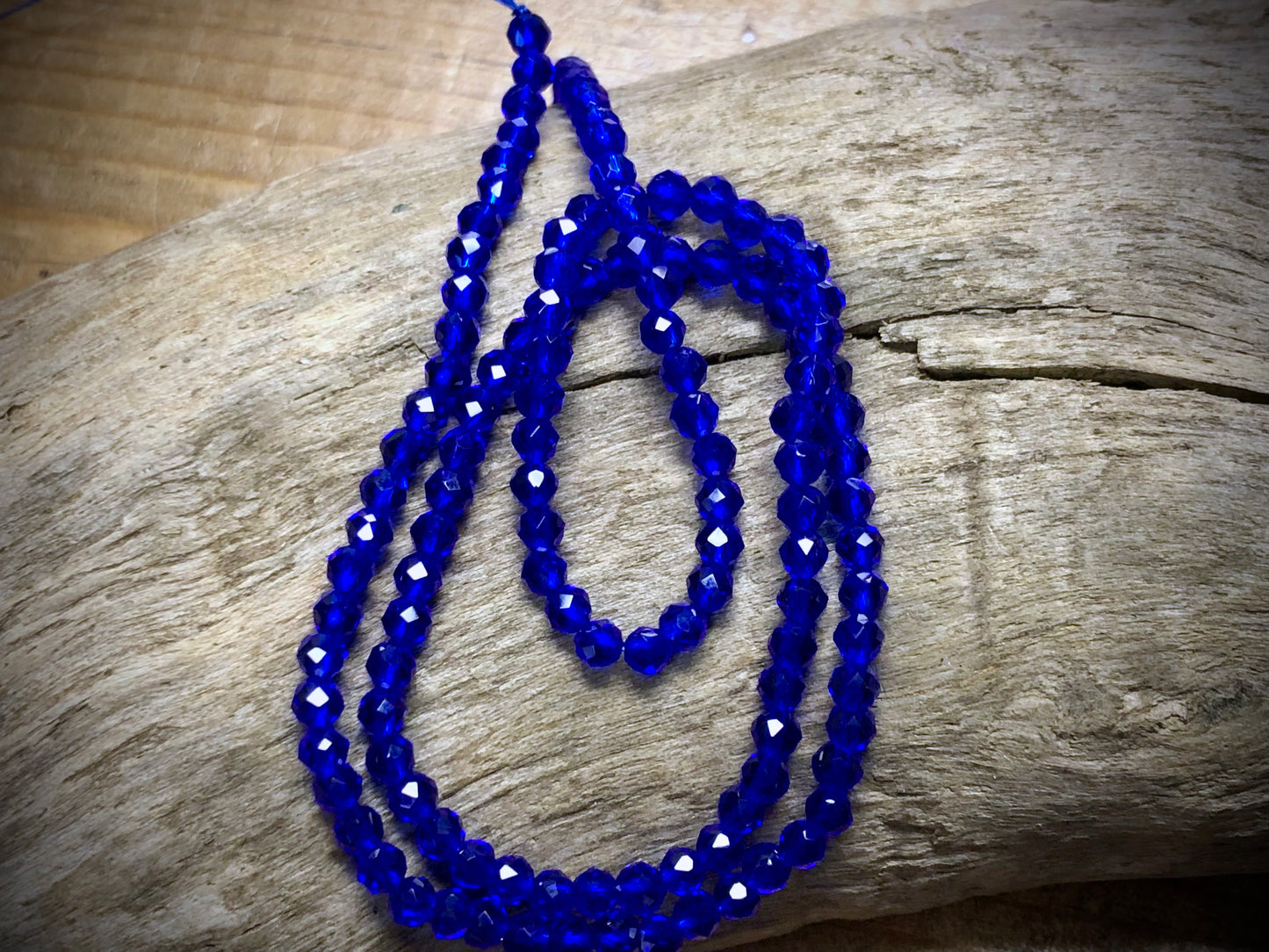 Thunder Polish Glass Faceted Rounds Strand - Royal Blue - 3mm - 14”
