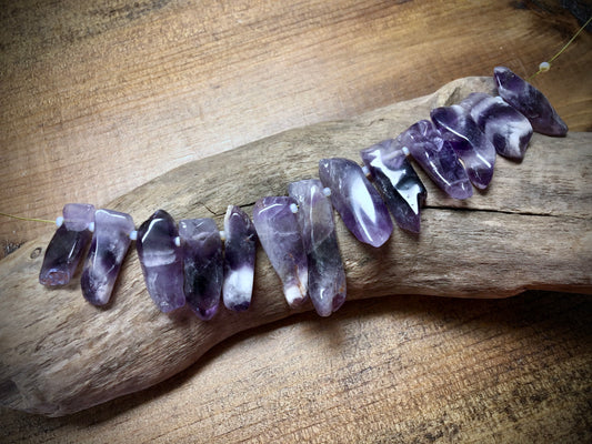 Graduated Chevron Amethyst Sticks - 42mm x 12mm to 26mm x 12mm - 6" Strand