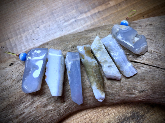 Graduated Blue Chalcedony Sticks - 40mm x 10mm to 29mm x 12mm - 2.75" Strand
