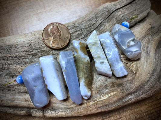 Graduated Blue Chalcedony Sticks - 40mm x 10mm to 29mm x 12mm - 2.75" Strand
