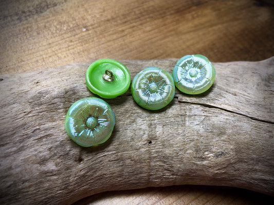 Czech Glass Shank Button - Green Flower - 18mm