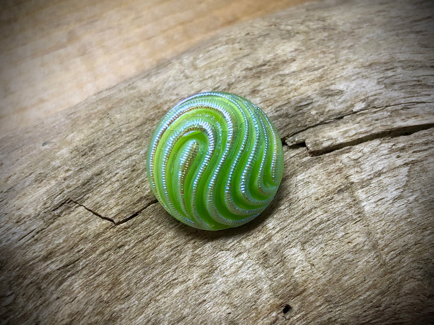 Czech Glass Shank Button - Green Swirl - 18mm