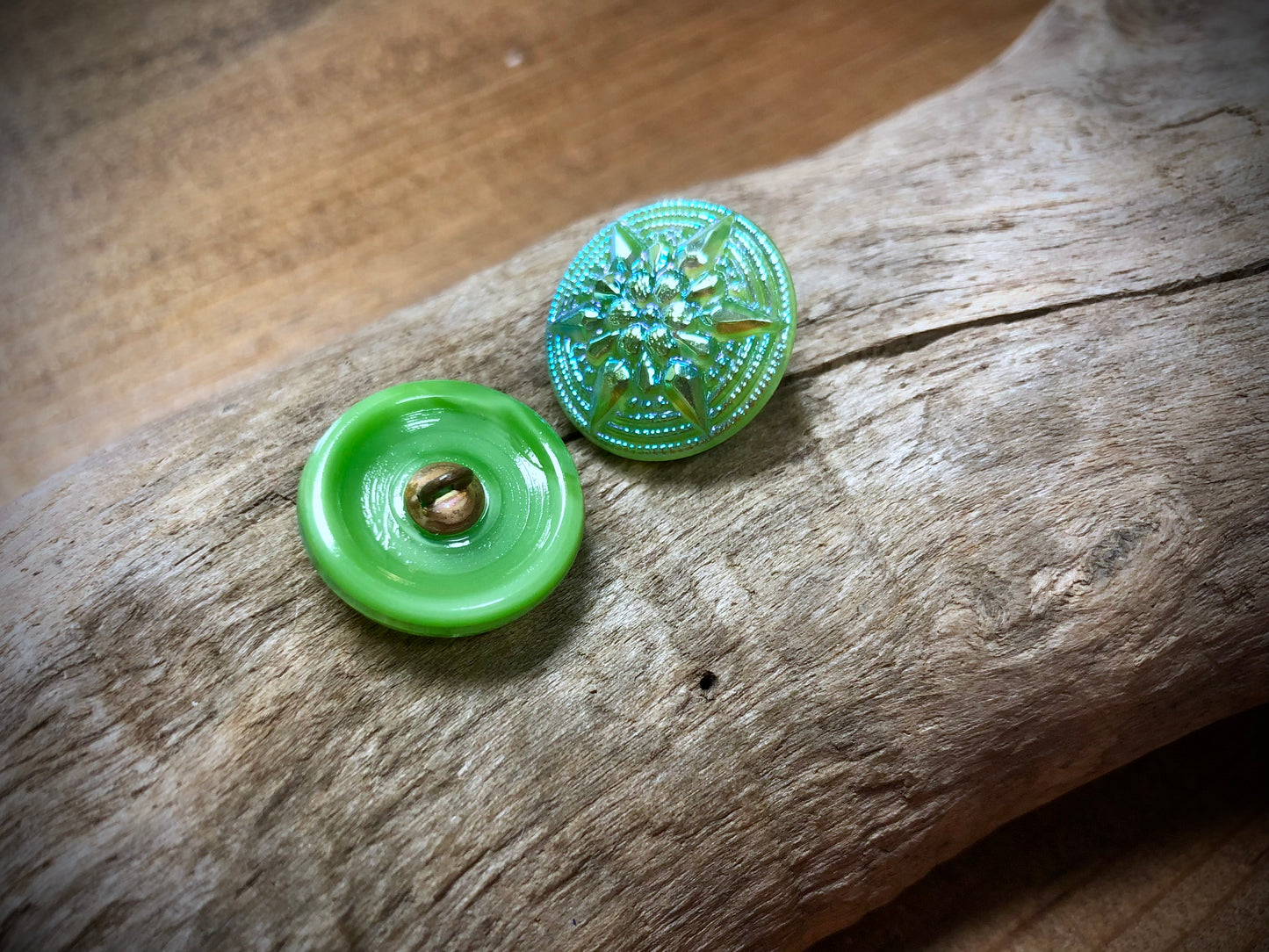 Czech Glass Shank Button - Green Star - 18mm