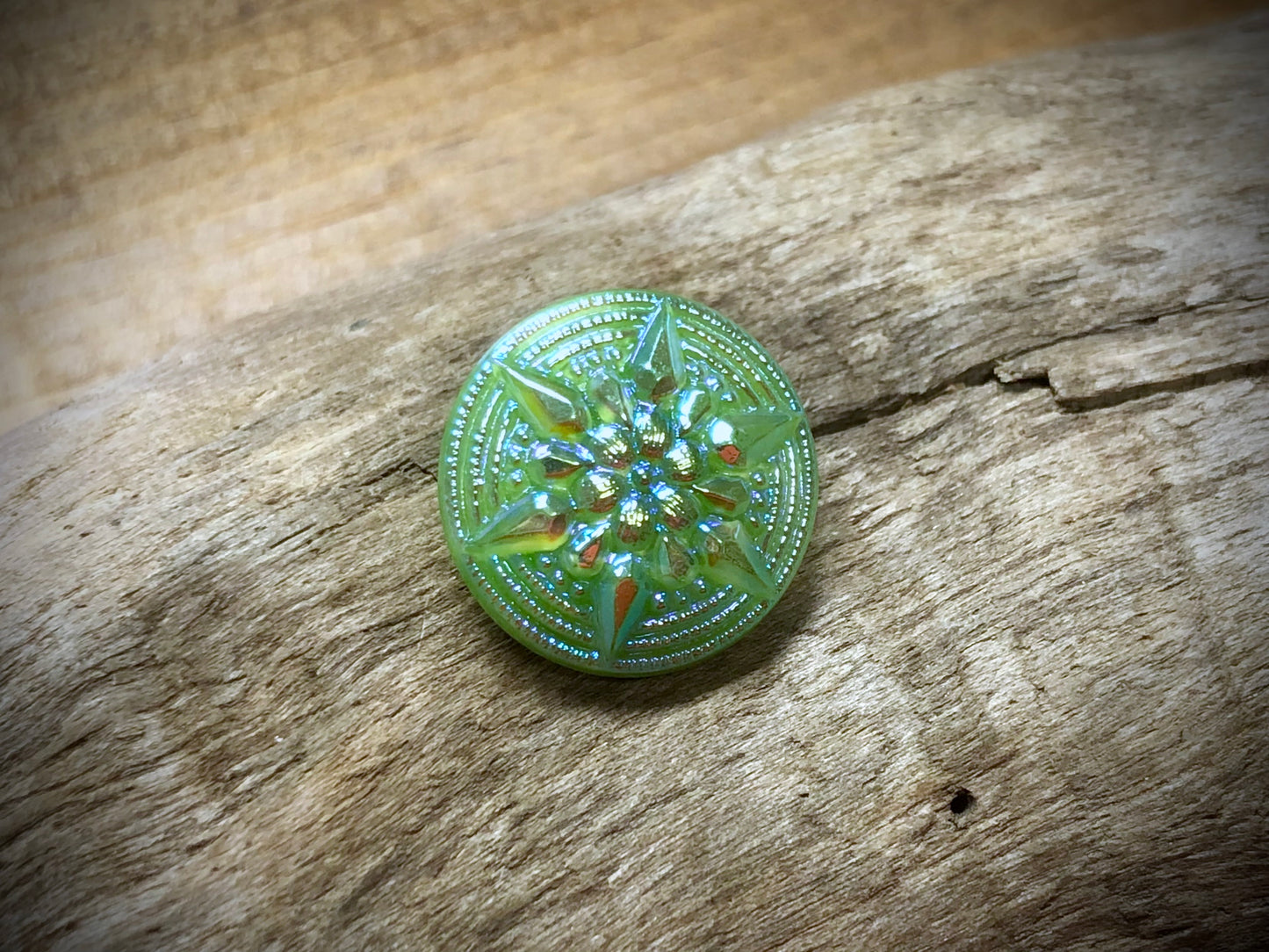 Czech Glass Shank Button - Green Star - 18mm