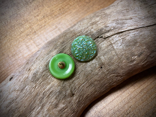 Czech Glass Shank Button - Green Mandala - 18mm