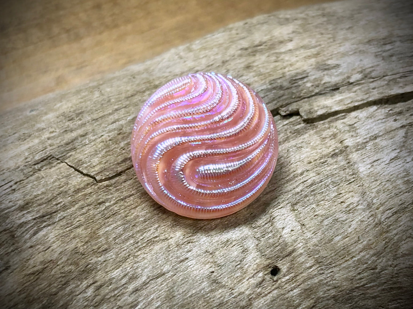 Czech Glass Shank Button - Pink Swirl - 18mm