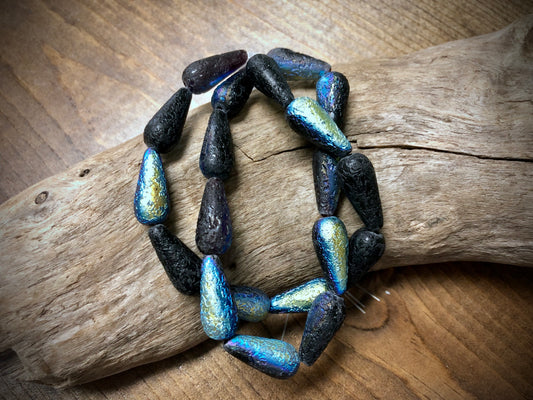 Czech Matte Seaglass Drops - 19mm x 8mm - Aurora Borealis