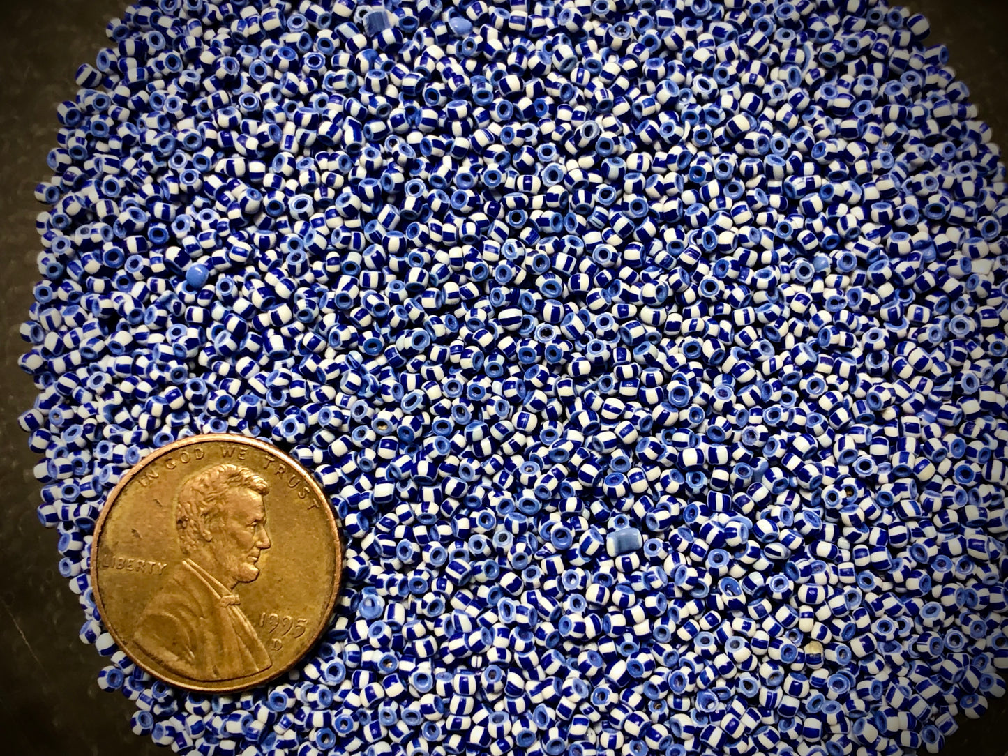 Vintage Venetian Seed Beads - 12/0 - Blue and White Stripe