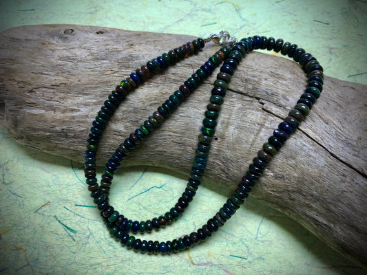 Black Opal Graduated Smooth Rondelles Strand/Necklace - 18"