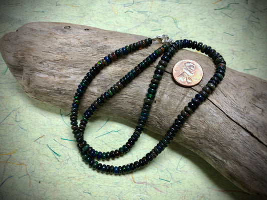 Black Opal Graduated Smooth Rondelles Strand/Necklace - 18"