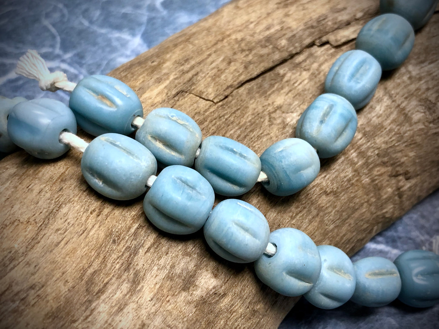 Vintage Matte Glass Melon Beads - Sky Blue