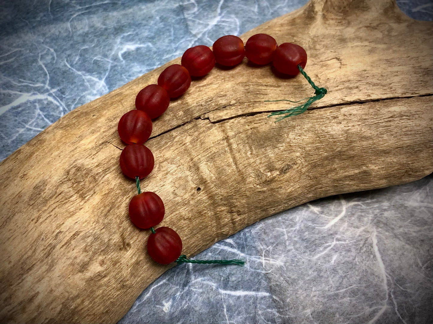Matte Glass Fluted Melon Beads - Ruby Red
