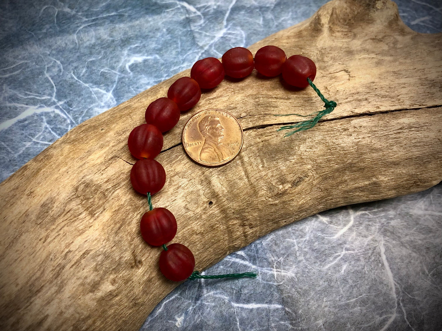 Matte Glass Fluted Melon Beads - Ruby Red