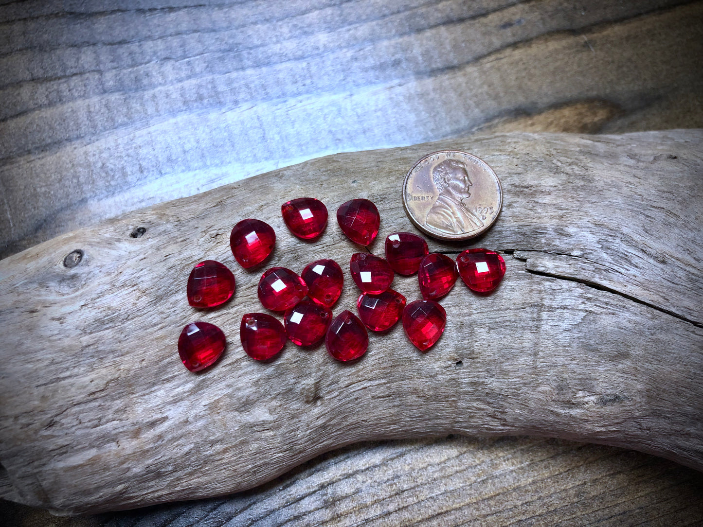 Vintage Czech Glass Faceted Briolette Bead - 9mm x 8mm - Ruby