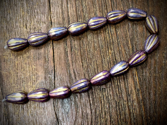 Lila Vega Luster Melon Drop with Gold Wash Pressed Czech Glass Beads