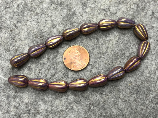 Lila Vega Luster Melon Drop with Gold Wash Pressed Czech Glass Beads