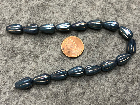 Turquoise Nebula Melon Drop with Platinum Wash Pressed Czech Glass Beads