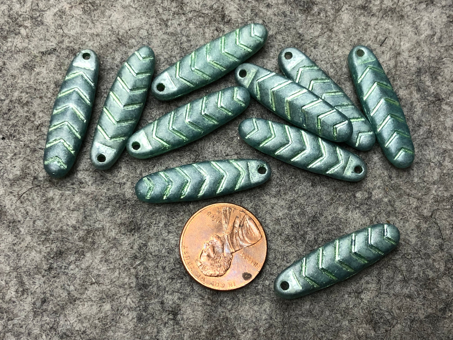 Opal Silk Matte Metallic Sage Lustered /Mint Wash Glass Chevron Dagger Czech Glass Beads