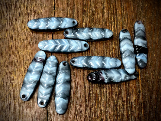 Opaque Light Blue & Black Silky Glass Chevron Dagger Czech Glass Beads