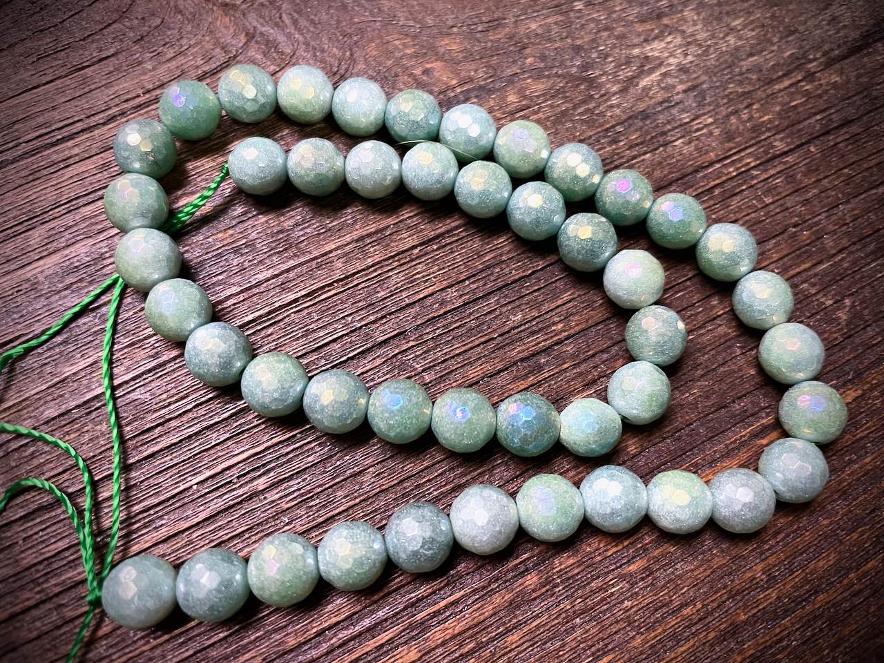 Plated New Jade Faceted Rounds Bead Strand - 8mm - 15"