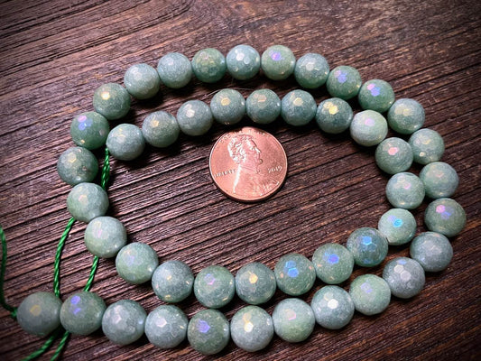 Plated New Jade Faceted Rounds Bead Strand - 8mm - 15"