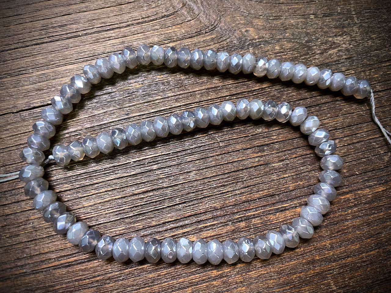 Plated Grey Agate Faceted Rondelles Bead Strand - 8mm x 5mm - 15"