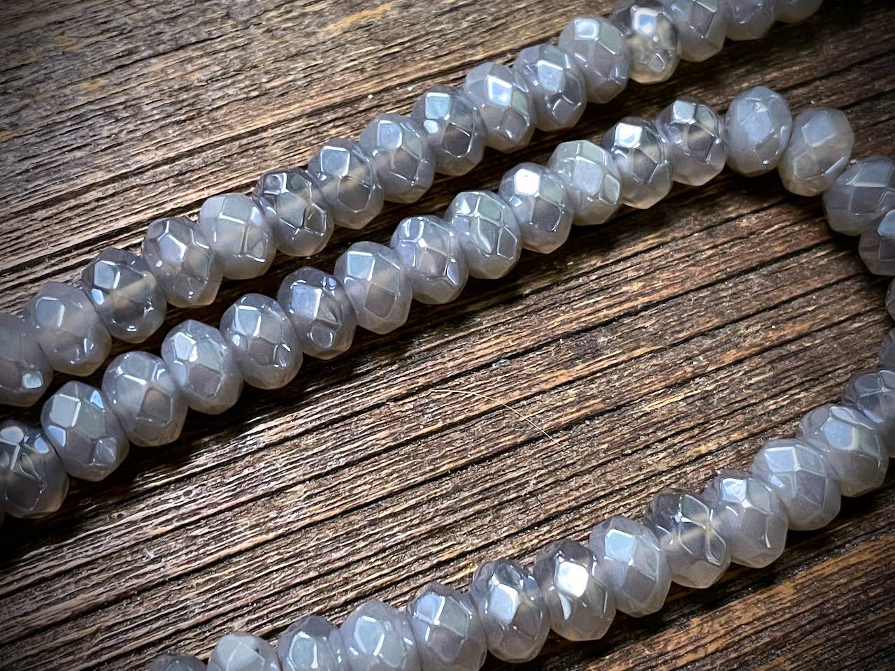 Plated Grey Agate Faceted Rondelles Bead Strand - 8mm x 5mm - 15"