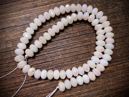 Plated White Moonstone Faceted Rondelles Bead Strand - 8mm x 5mm - 15"