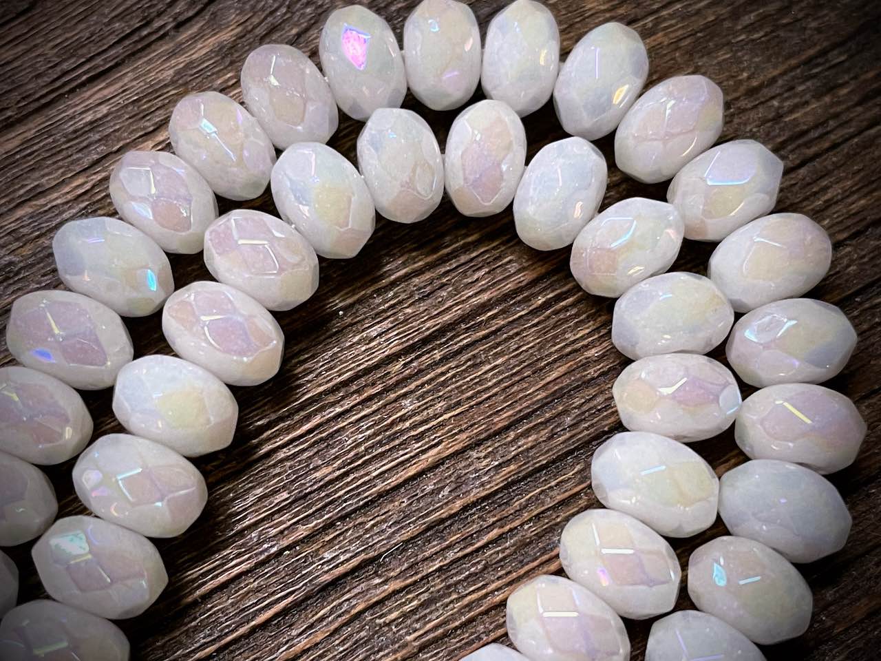 Plated White Moonstone Faceted Rondelles Bead Strand - 8mm x 5mm - 15"