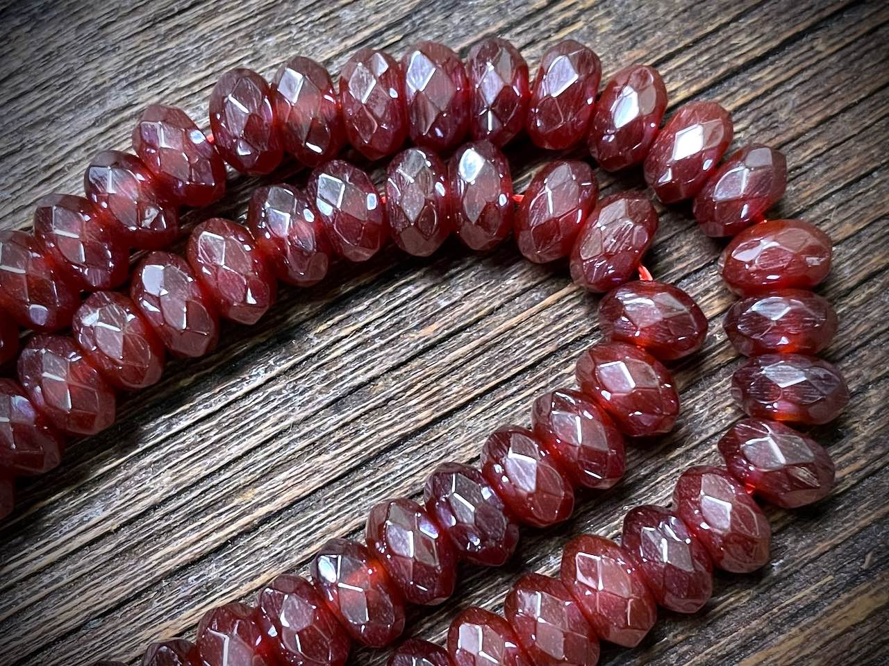 Plated Carnelian Faceted Rondelles Bead Strand - 8mm x 5mm - 15"