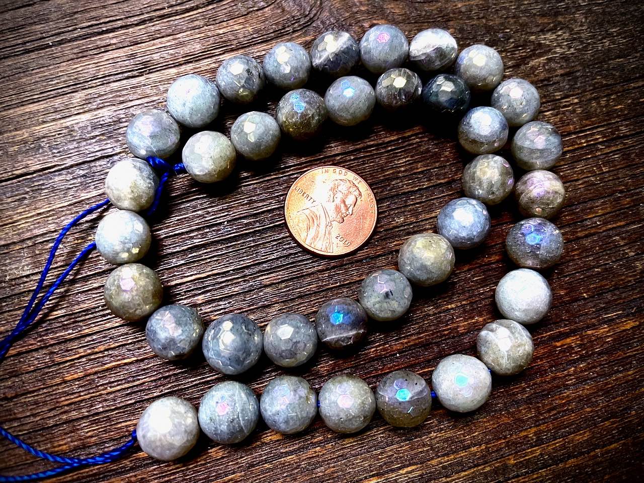 Coated Labradorite Faceted Round Bead Strand - 10mm