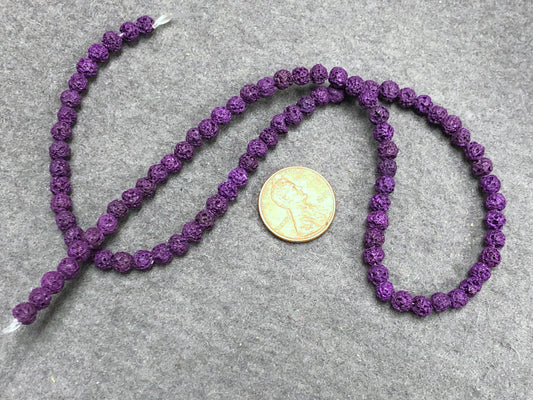 Purple (dyed) Lava 4-4.5mm Round Beads