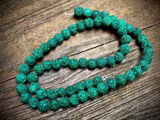 Green (dyed) Lava 6-7mm Round Beads