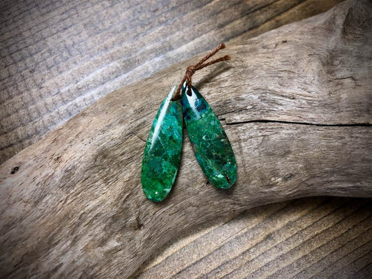 Parrot Wing Chrysocolla Gemstone Pair