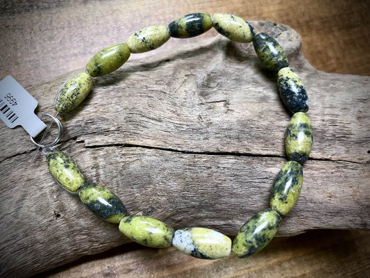 Serpentine ("Yellow Turquoise") Rice Bead Strand - 14mm x 7mm - 8"