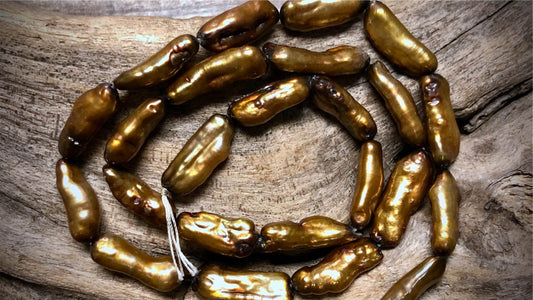 Freshwater Pearls - Bronze Biwa - 15mm x 6mm - 16"