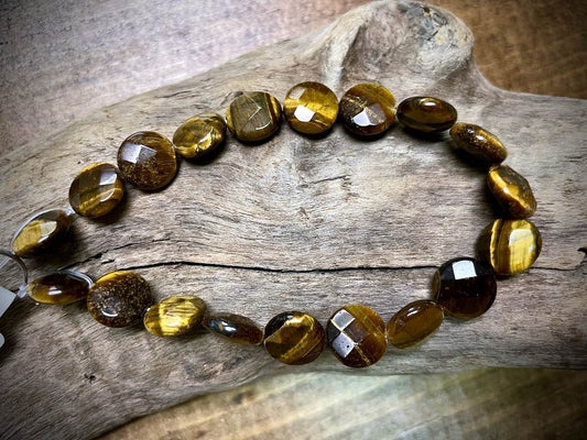 Tiger Eye Faceted Coin Bead Strand - 10mm - 8"