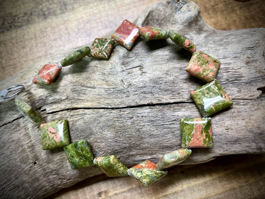 Unakite Diamond Bead Strand - 10mm - 8"