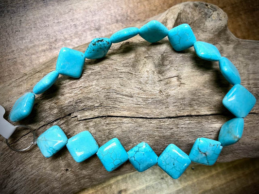 Turquoise Howlite Diamond Bead Strand - 10mm - 8"