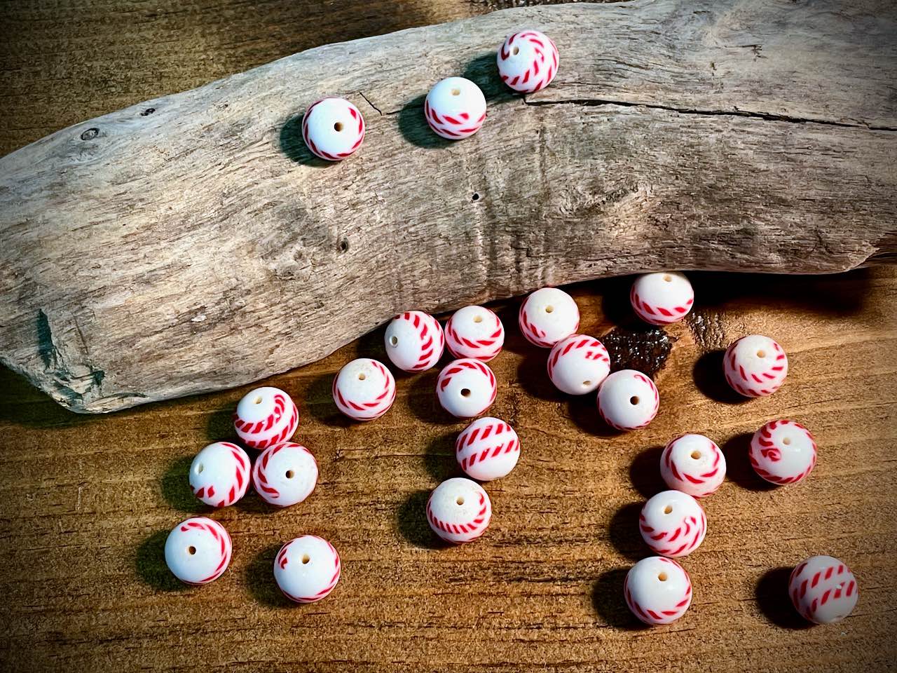 Vintage Japanese Glass—Red & White Glass Bead—12mm