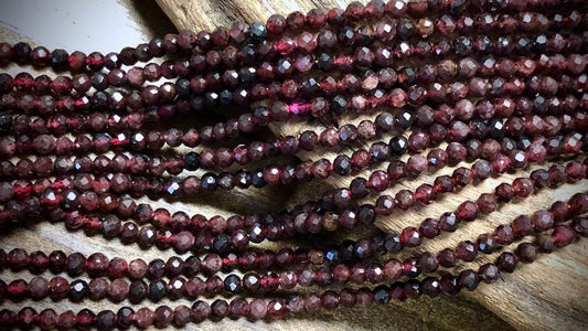 Garnet Faceted Rounds Bead Strand - 3mm - 15.5"