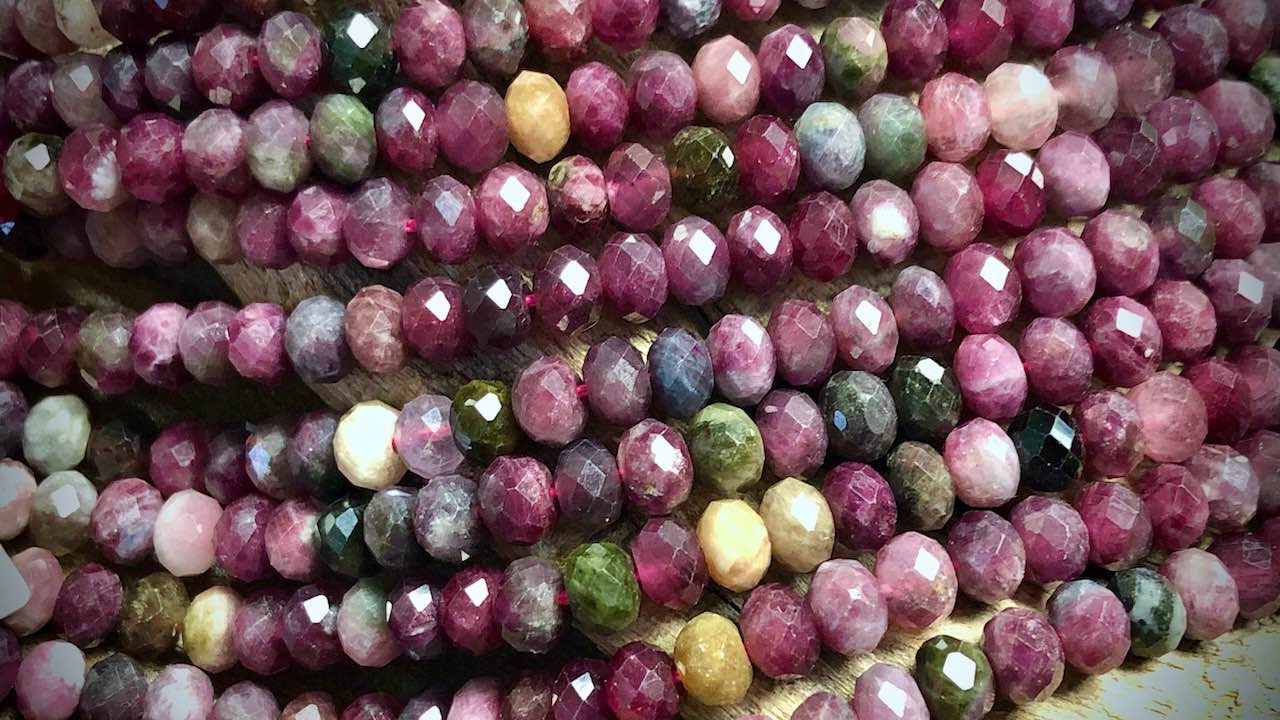 Tourmaline Faceted Rondelle Bead Strand - 6mm x 4mm - 15"