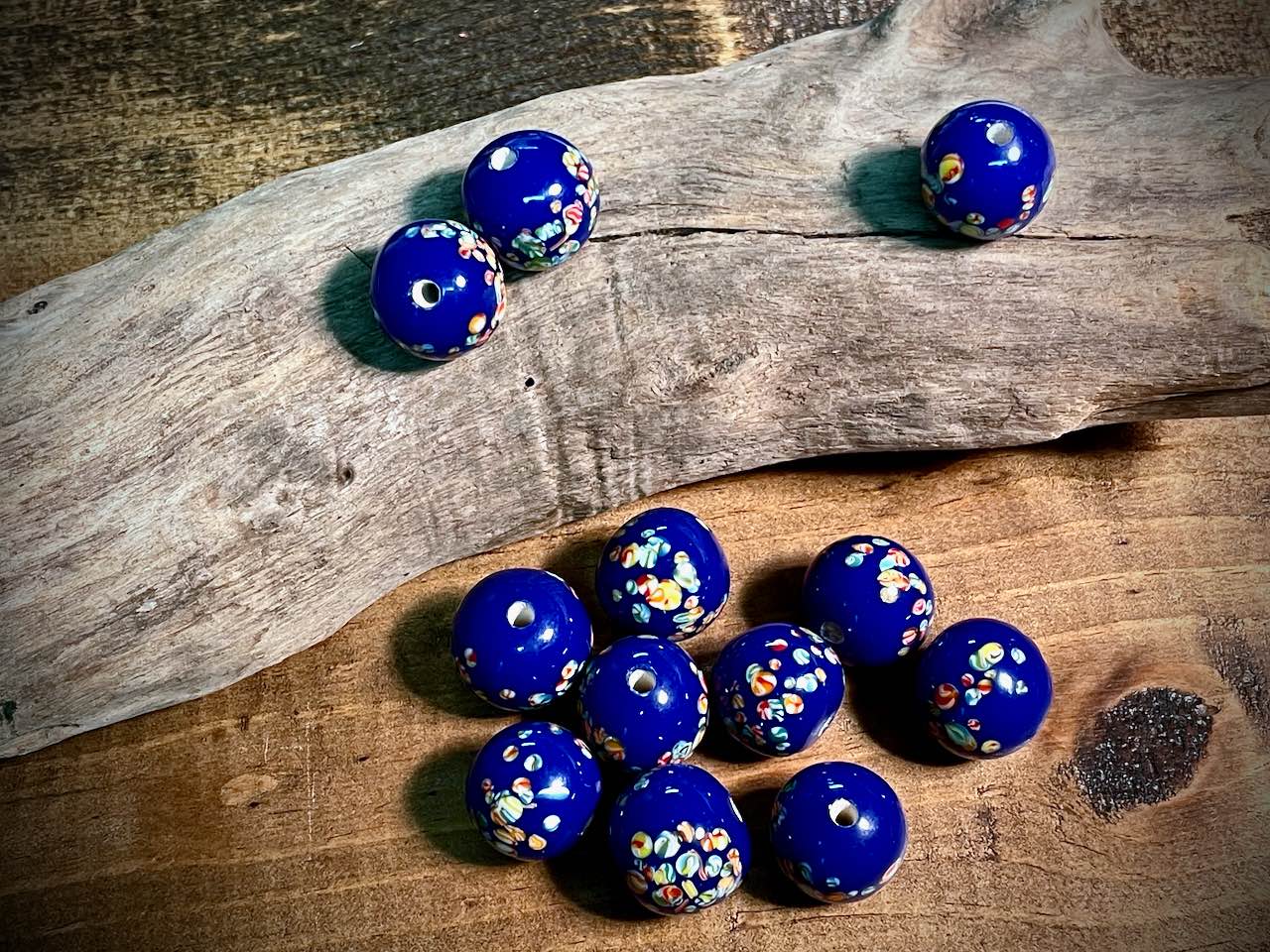 Vintage Japanese Glass—Blue Round Glass Bead—18mm