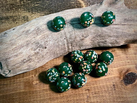 Vintage Japanese Glass—Green Round Glass Bead—18mm