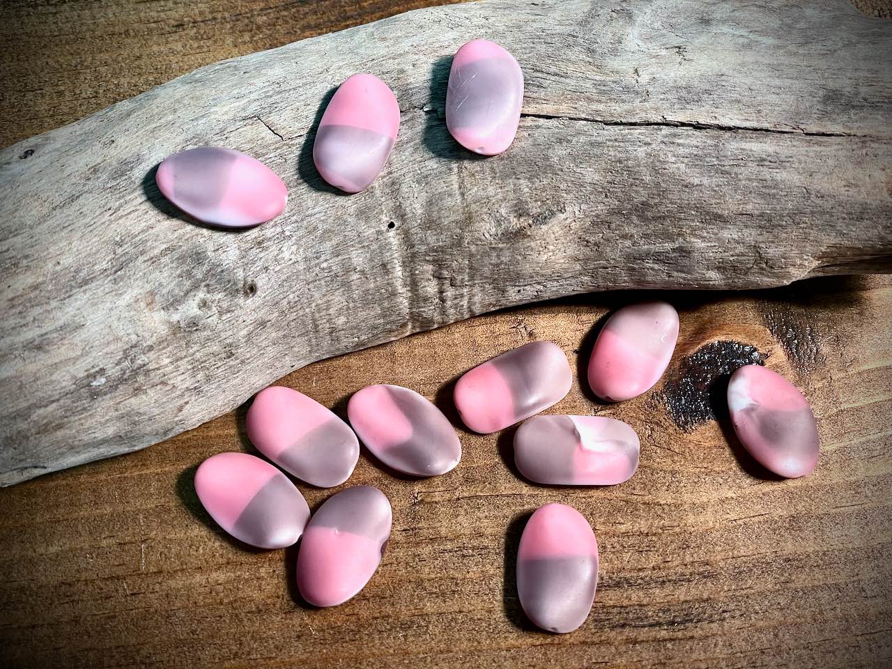 Vintage Austrian Glass—Pink with Purple Flat Nugget Glass Bead—22mm x 14mm
